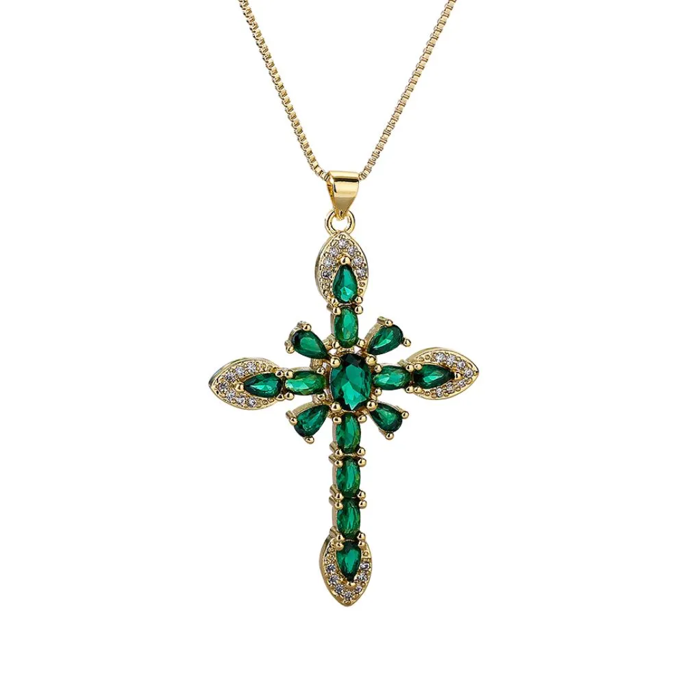 Cross Copper Plating 18K Gold Zircon Pendant Necklace 