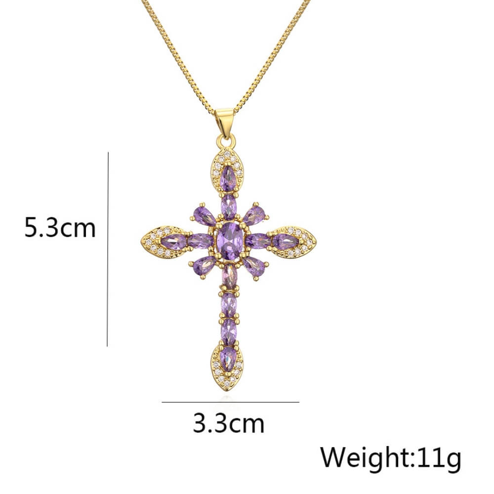 Cross Copper Plating 18K Gold Zircon Pendant Necklace 